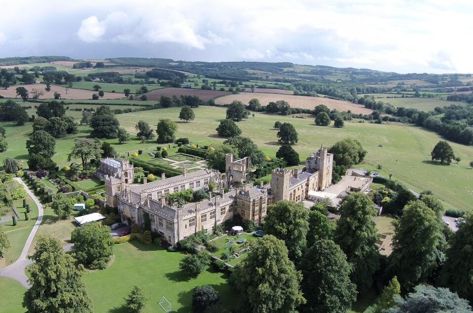 Aerial photograph of Sudeley Castle and gardens