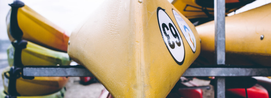 Close up selection of canoes