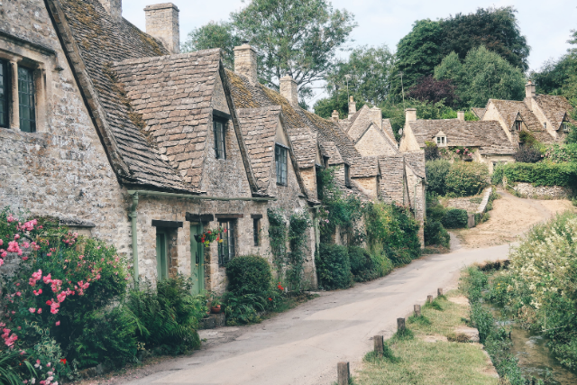 Row of cottages in Bibury in the Cotswolds