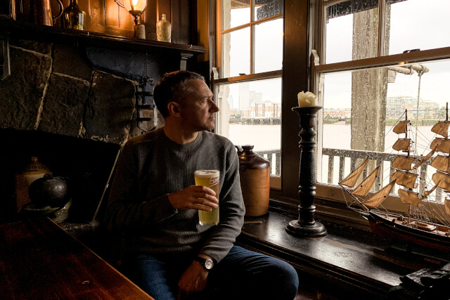 Middle-aged man in old pub